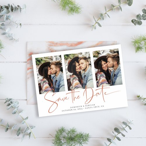 Handwritten Save the Date Copper Rose Gold Marble