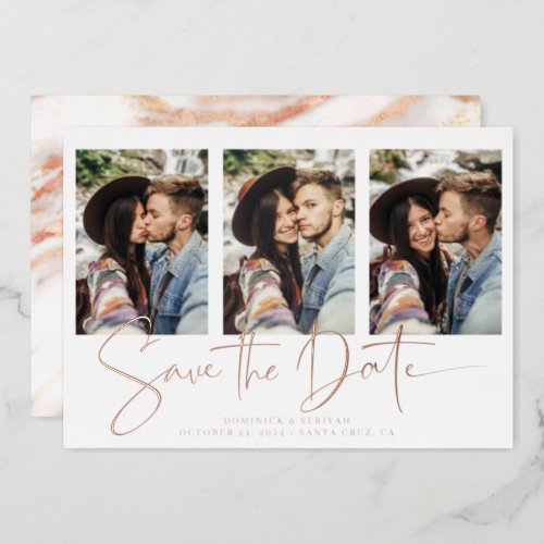 Handwritten Save the Date Rose Gold Foil Marble Foil Invitation