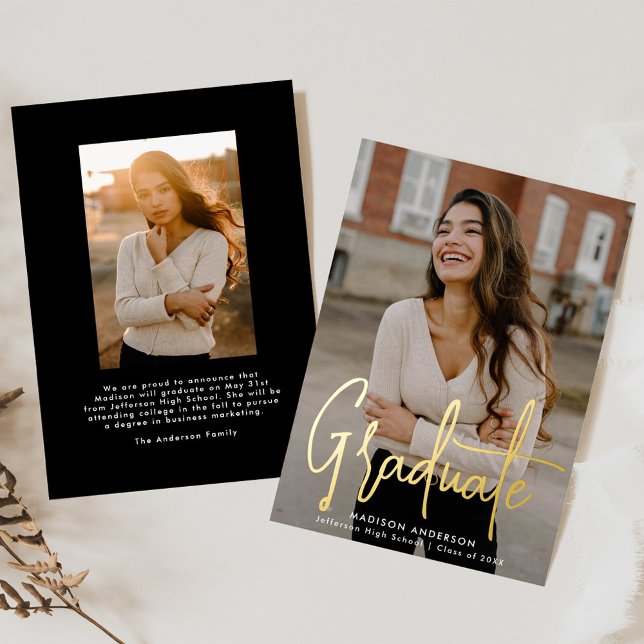 Handwritten Script 2 Photo Graduation Foil Invitation (Creator Uploaded)