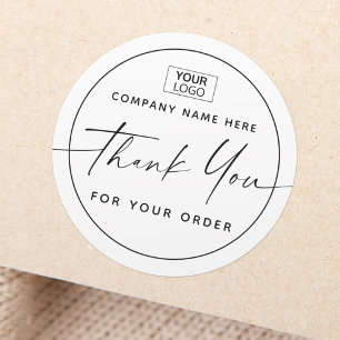 Handwritten script add logo business thank you classic round sticker