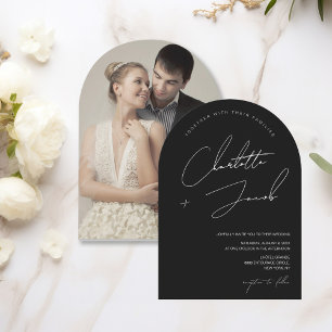 Handwritten Script Arch Photo Black white Wedding Invitation