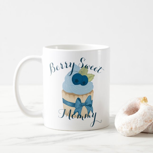 Handwritten Script Berry Sweet Mommy Blueberry Coffee Mug (With Donut)