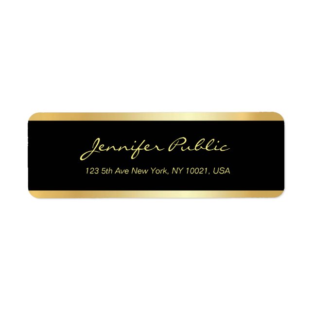 Handwritten Script Black And Gold Elegant Template Label (Front)