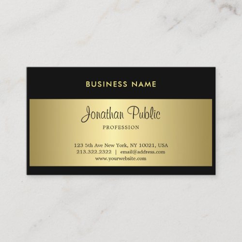 Handwritten Script Black And Gold Fashionable Business Card
