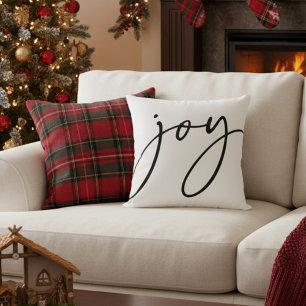 Handwritten Script Black and White Joy Holiday Throw Pillow