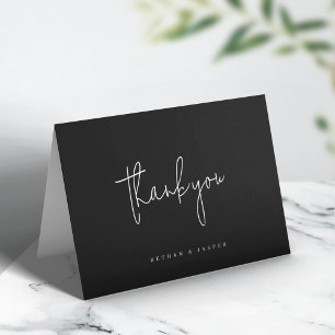 Handwritten Script Black Modern Minimal Wedding Letterpress Thank You Card