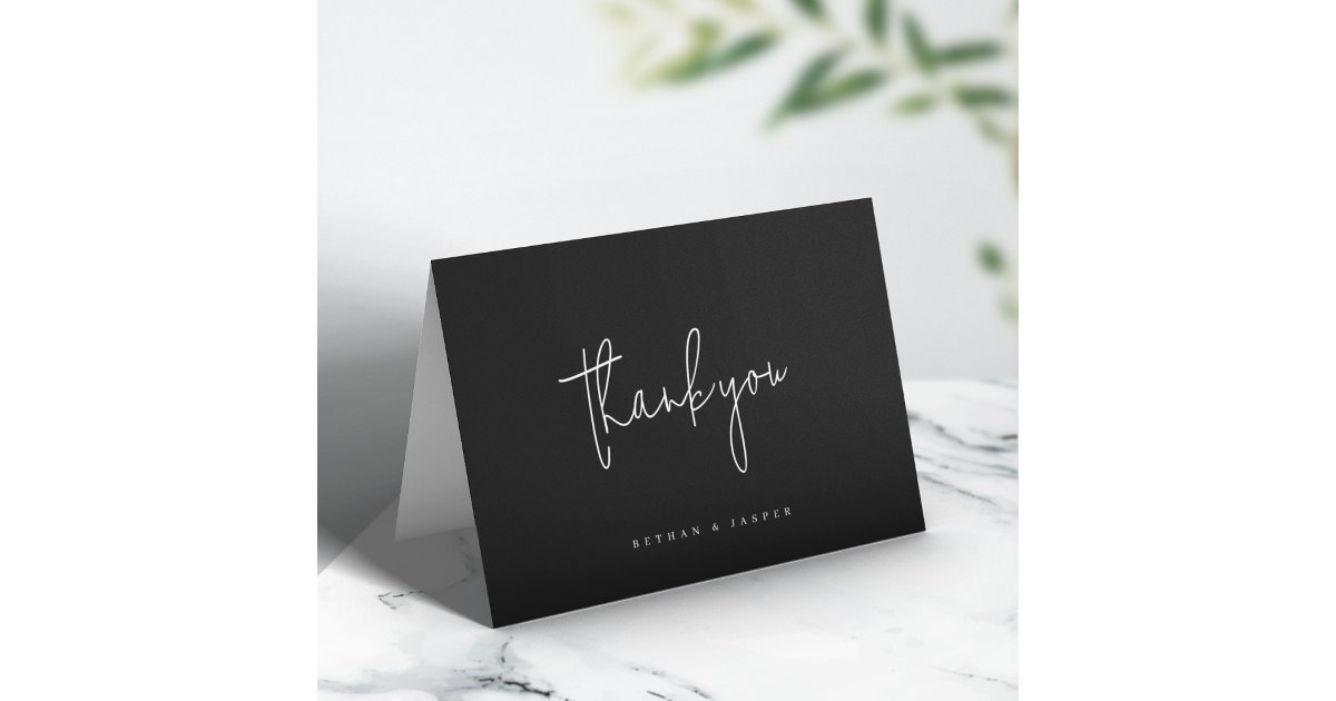 Handwritten Script Black Modern Minimal Wedding Thank You Card | Zazzle