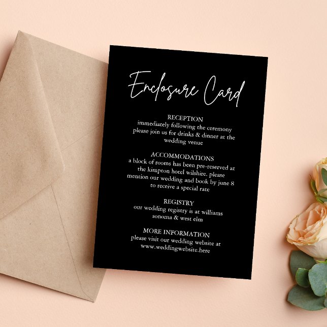 Handwritten Script Black Wedding Enclosure Card (Creator Uploaded)