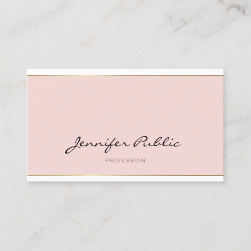 Handwritten Script Blush Pink Gold Plain Trendy Business Card