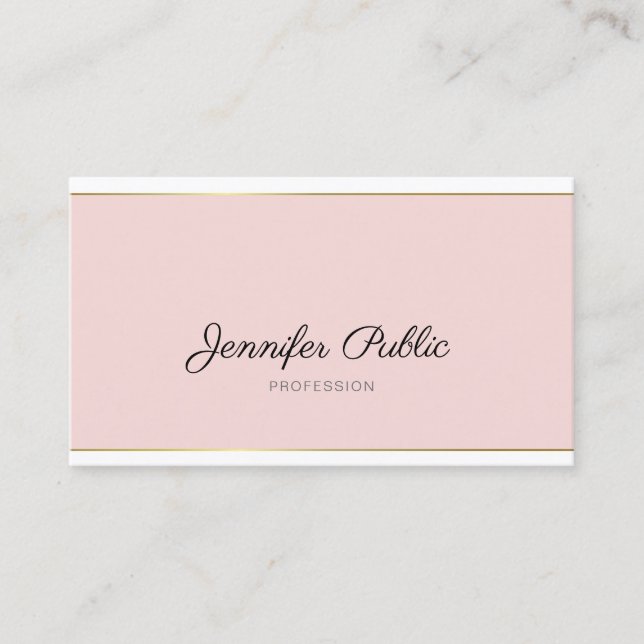 Handwritten Script Blush Pink Gold Trendy Design Business Card (Front)