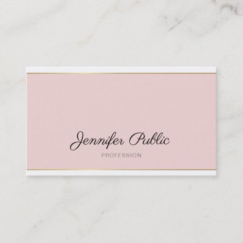 Handwritten Script Blush Pink Gold Trendy Plain Business Card
