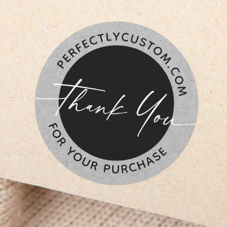 Handwritten script business thank you gray paper classic round sticker