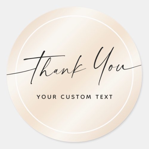 Handwritten script business thank you ivory satin classic round sticker