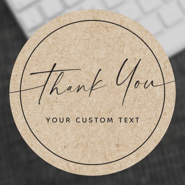 Handwritten script business thank you Kraft look Classic Round Sticker (Creator Uploaded)