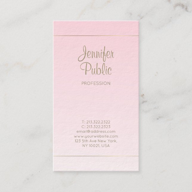 Handwritten Script Calligraphy Pink Gold Luxury Business Card (Front)