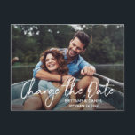 Handwritten Script Change The Date New Date Postcard<br><div class="desc">Modern Handwritten Script Change The Date Wedding Postponed New Date Announcement Couple Photo Postcard</div>