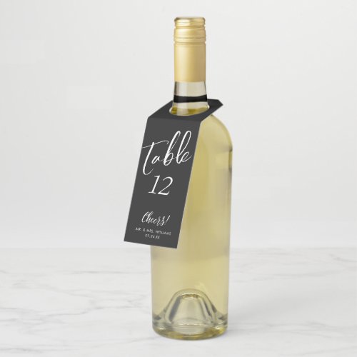 Handwritten Script Cheers Table Number Bottle Tag