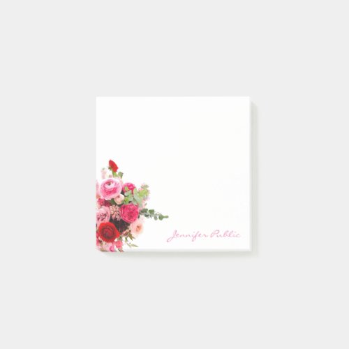 Handwritten Script Chic Template Watercolor Roses Post_it Notes