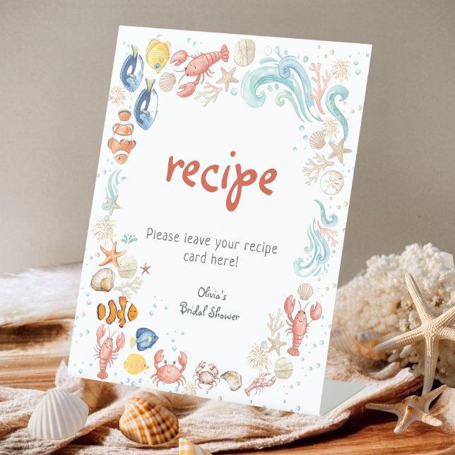 Handwritten Script Coastal Recipe Bridal Shower Pedestal Sign (Creator Uploaded)