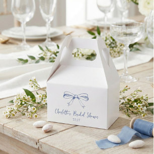 Handwritten Script Coquette Bow Blue Bridal Shower Favor Boxes