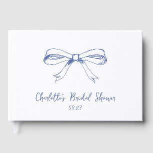 Handwritten Script Coquette Bow Blue Bridal Shower Guest Book