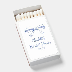 Handwritten Script Coquette Bow Blue Bridal Shower Matchboxes