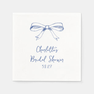 Handwritten Script Coquette Bow Blue Bridal Shower Napkins