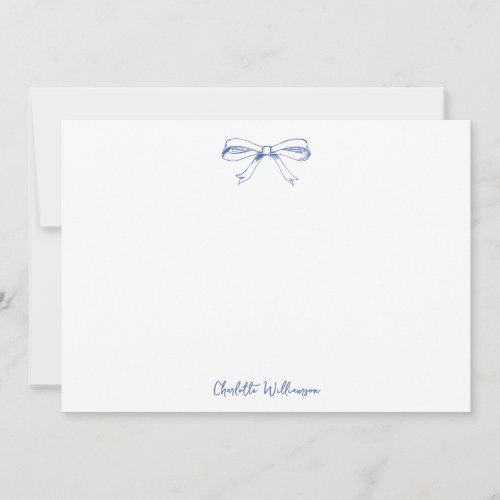Handwritten Script Coquette Bow Blue Bridal Shower Thank You Card
