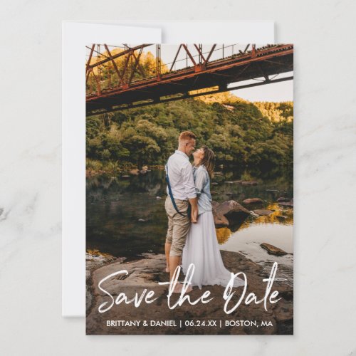 Handwritten Script Couple Photo Save The Date