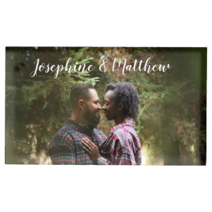 Handwritten Script Couple Photo Wedding Table  Place Card Holder