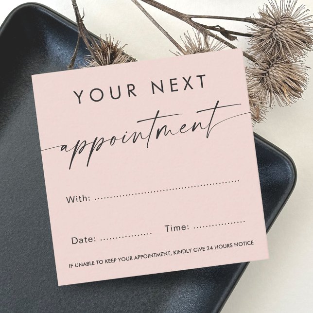 Handwritten script custom logo light blush pink appointment card (Creator Uploaded)