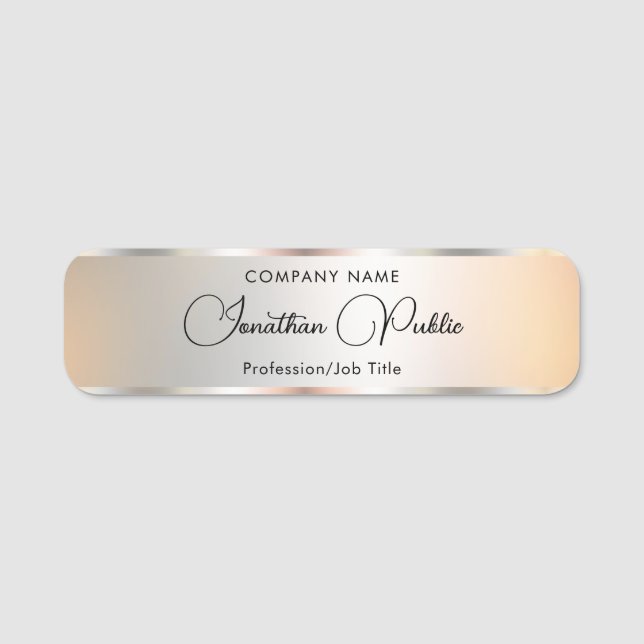Handwritten Script Custom Template Silver Look Name Tag (Front)