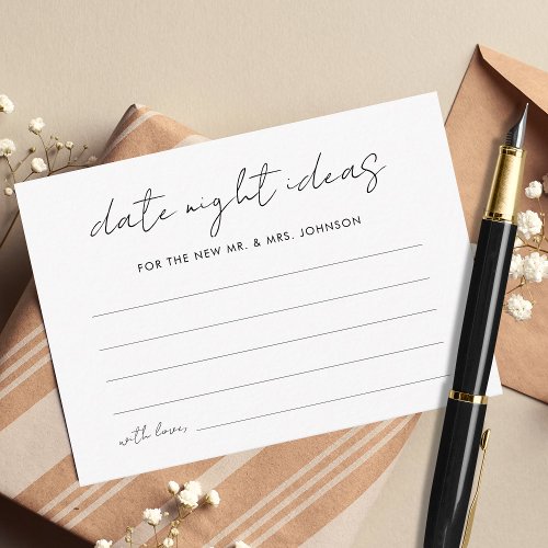 Handwritten Script Date Night Ideas Bridal Shower Enclosure Card