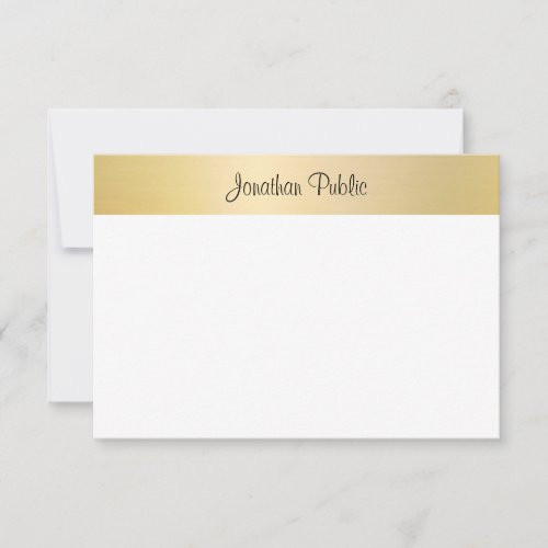 Handwritten Script Elegant Modern Gold White Note Card