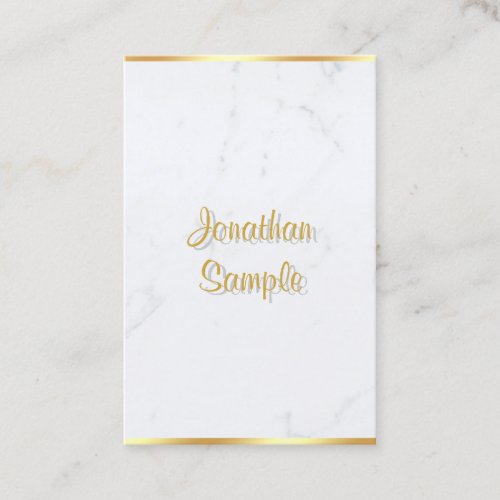 Handwritten Script Elegant White Marble Gold Business Card