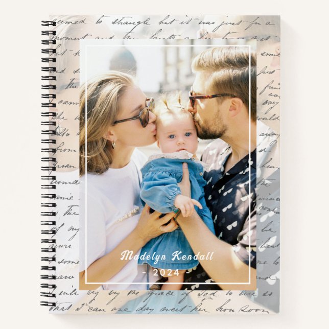 Handwritten Script Family Photo Personalized Notebook (Front)