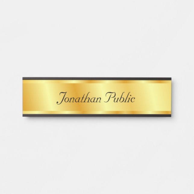 Handwritten Script Faux Gold Elegant Glamorous Door Sign (Front)