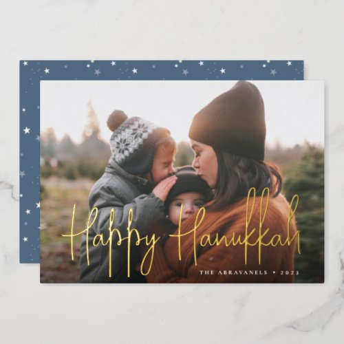 Handwritten Script Full Photo Hanukkah Foil Holiday Card