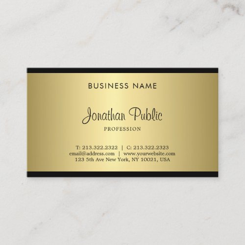 Handwritten Script Glamour Black And Gold Chic Business Card