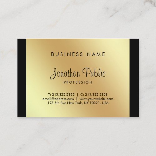 Handwritten Script Glamour Black Gold Luxe Elegant Business Card