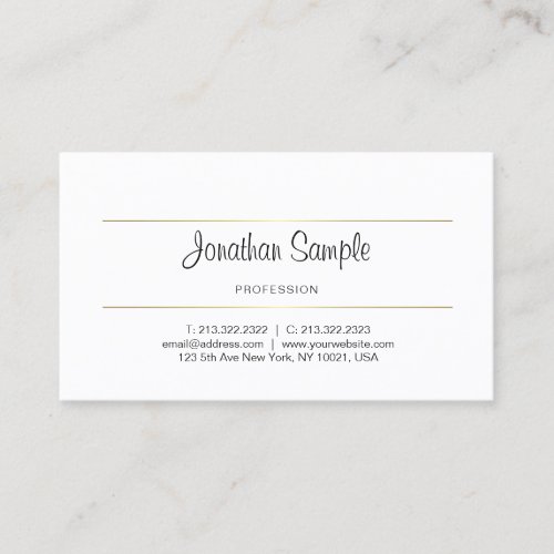 Handwritten Script Gold Minimalist Design Plain Business Card