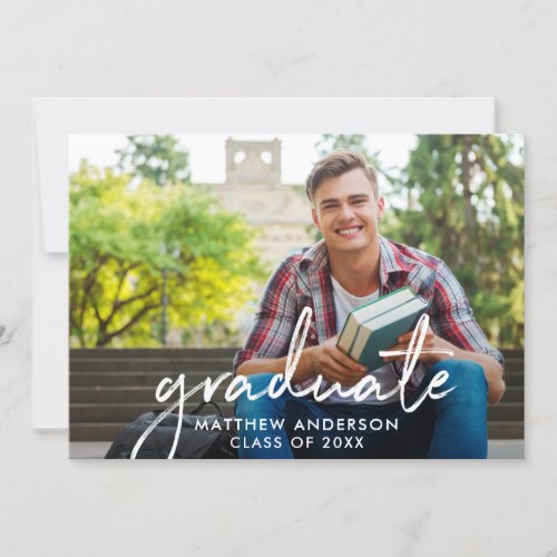 Handwritten Script Graduate Photo Graduation Announcement