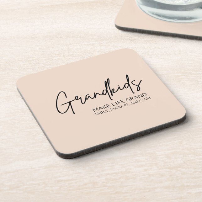 Handwritten Script Grandkids make life Grand  Beverage Coaster (Left Side)