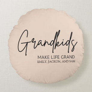 Handwritten Script Grandkids make life Grand Round Pillow