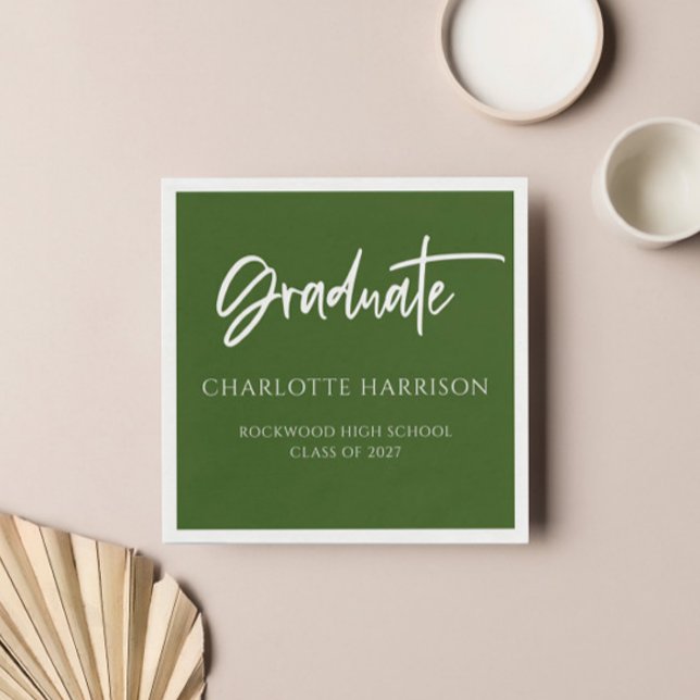 Handwritten Script Green Graduation Party Napkins (Creator Uploaded)