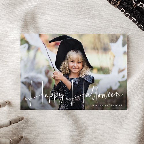 Handwritten Script Happy Halloween Photo Holiday Card