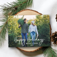 Handwritten Script Happy Holidays Couple Photo