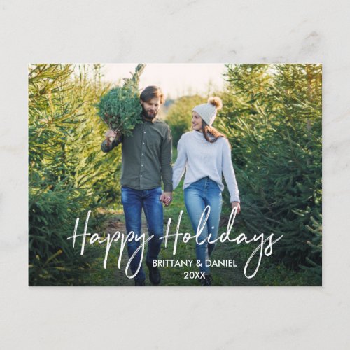 Handwritten Script Happy Holidays Couple Photo Postcard