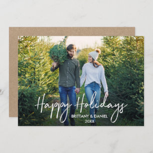Handwritten Script Happy Holidays Photo Kraft Holiday Card