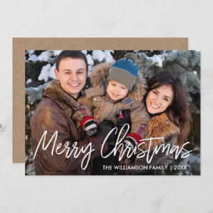 Handwritten Script Kraft Christmas Family Photo Holiday Card